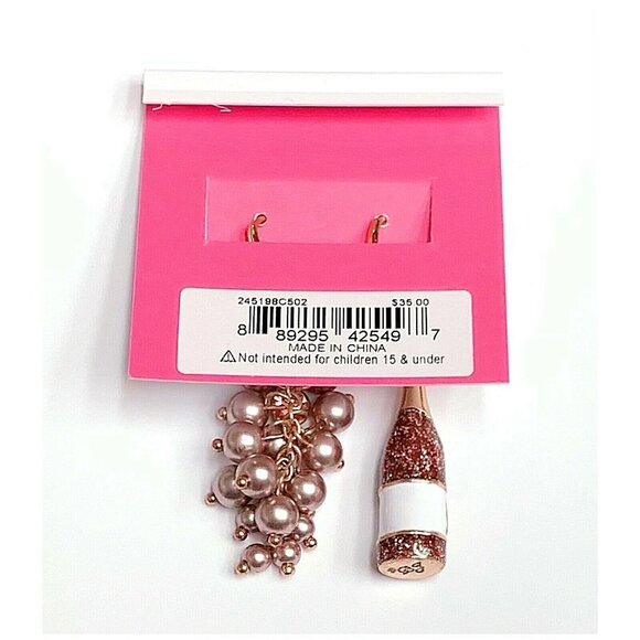 Authentic Betsey Johnson Wine Bottle Grapes Mismatch Dangle Earrings - Picture 5 of 5